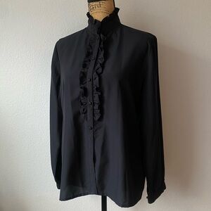 Vintage Ruffled Black Button Up